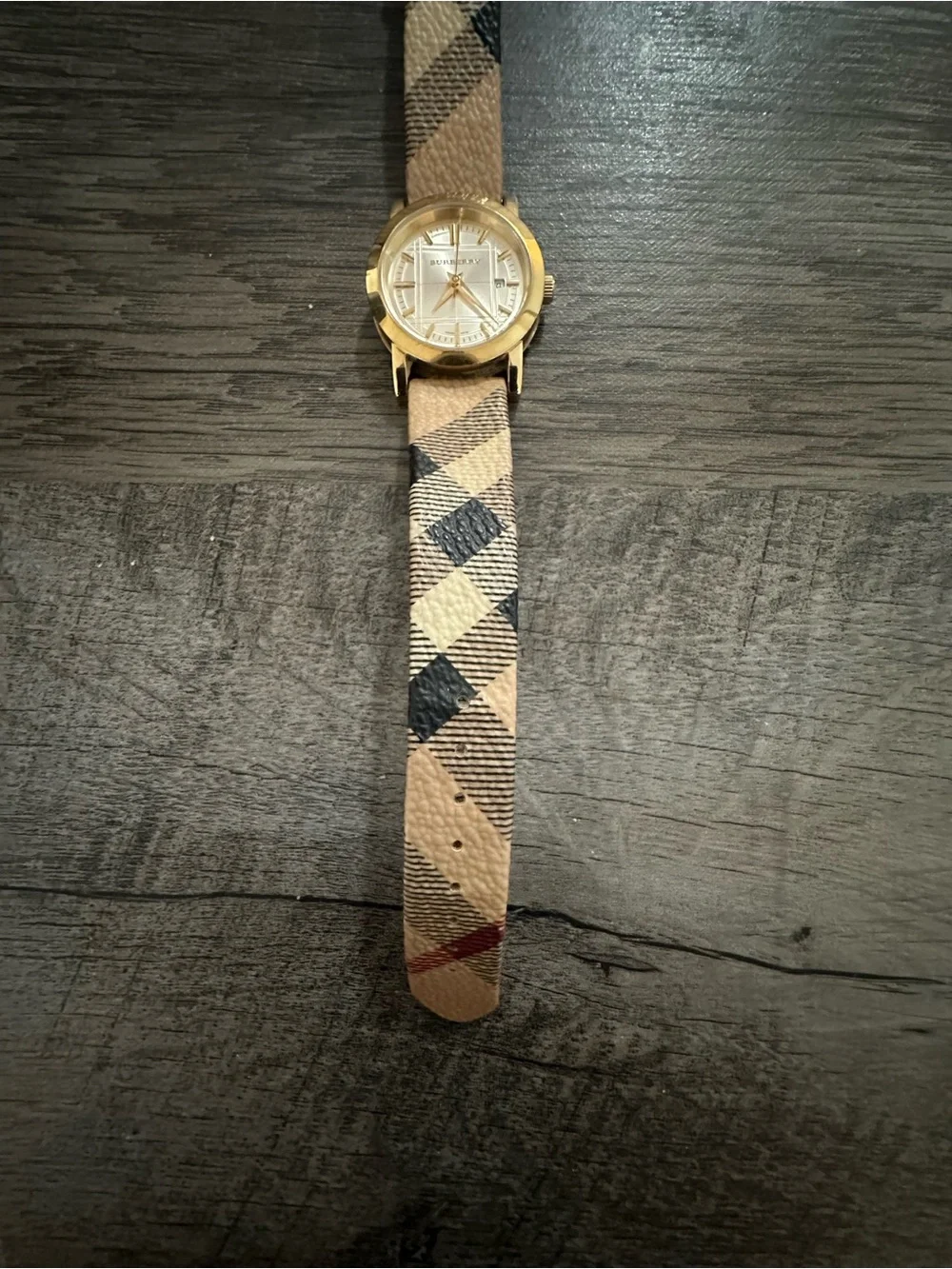 Burberry Beige and Black Plaid Gold-Tone Watch